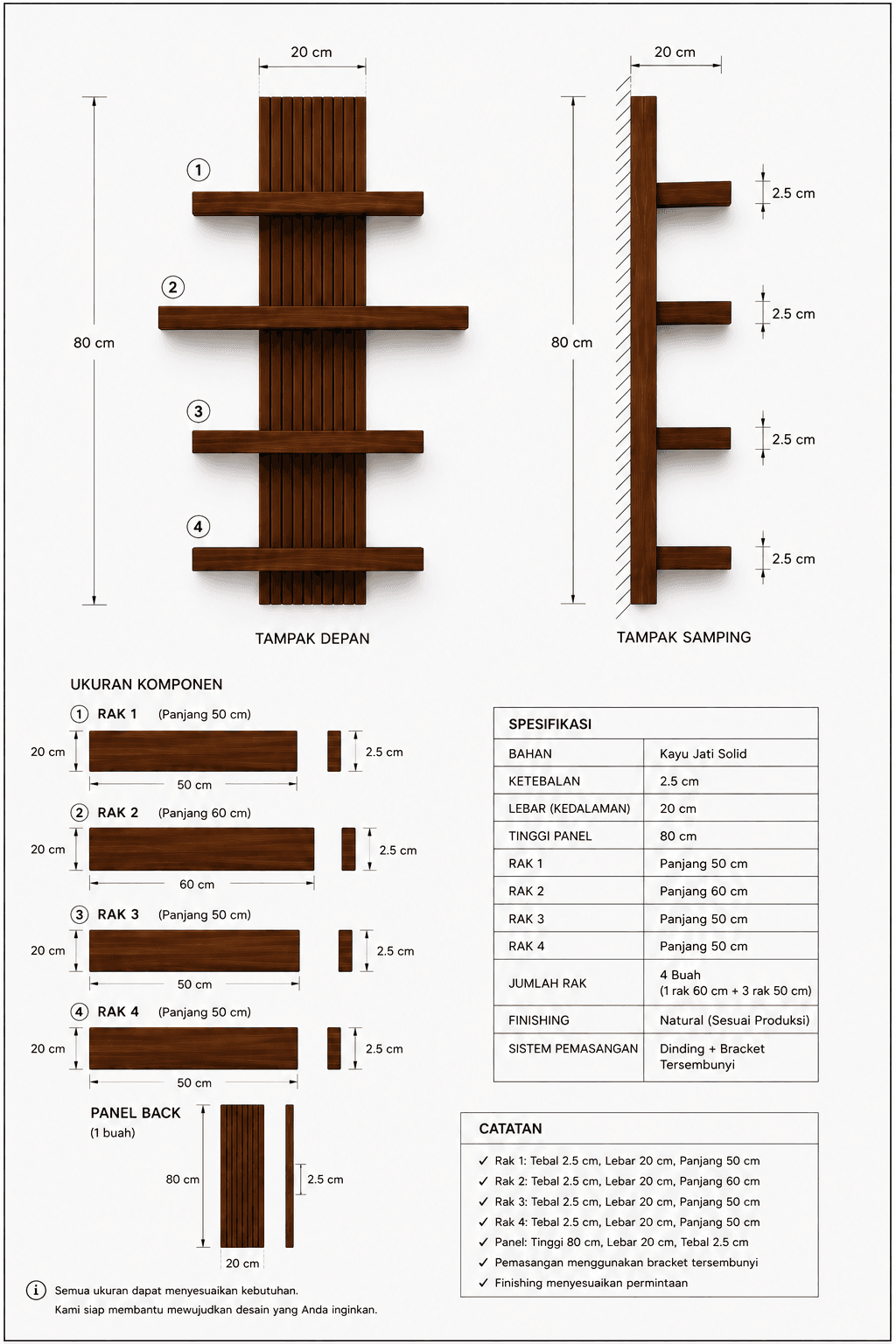 Desain teknis produk custom Kaloka Craft